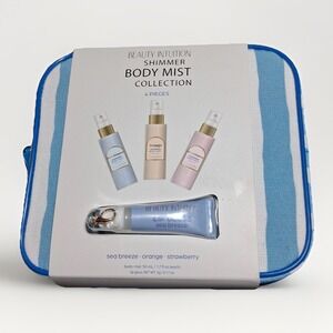Beauty Intuition Shimmer Body‎ Mist Collection 4pc Set with Striped Travel Case